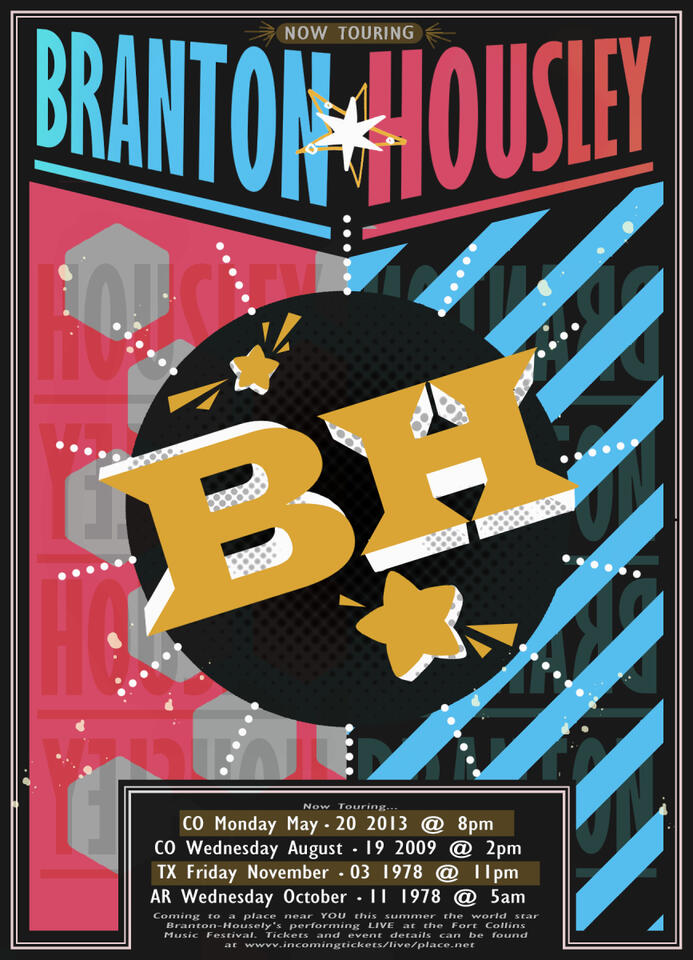 "Family World Tour" (8-7-23). In an effort to convince my parents to have more artwork displayed in our house to show personality, I made a mock band poster that would 'tour' on all the days we were born.